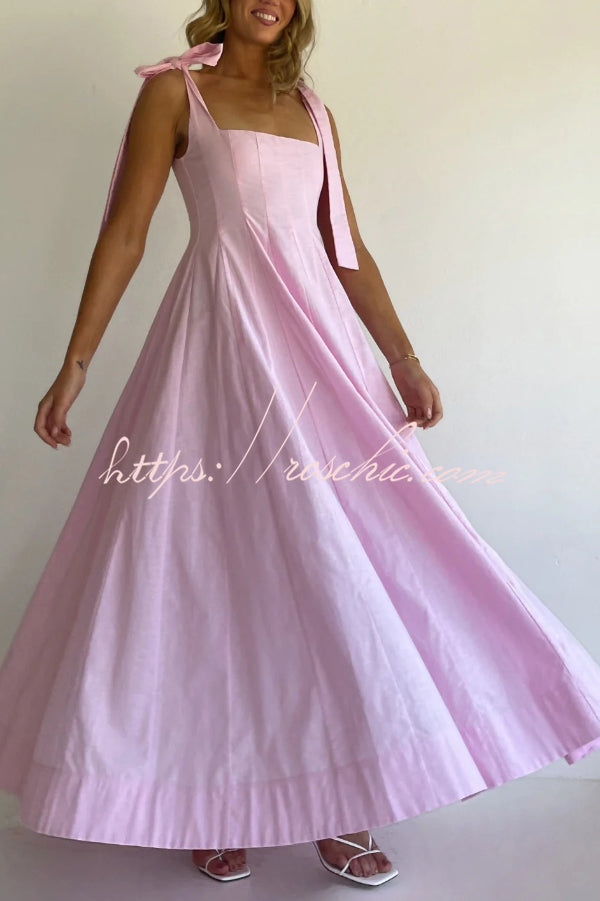 Solid Color Sleeveless Tie-up Suspender Elegant Patchwork Maxi Dress