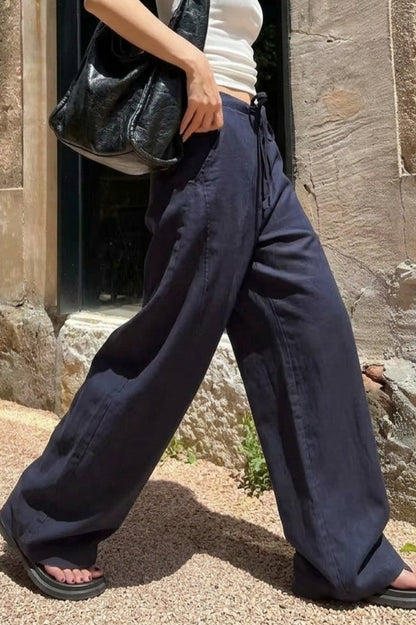 Linen High Waist Draped Wide Leg Pants