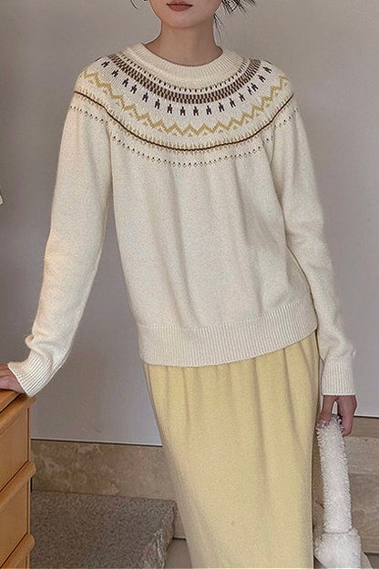 Suéter minimalista suelto de cuello redondo con bloques de color y diseño Fair Isle