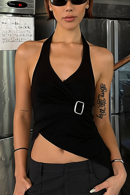 Top cruzado sin mangas con cuello halter en V