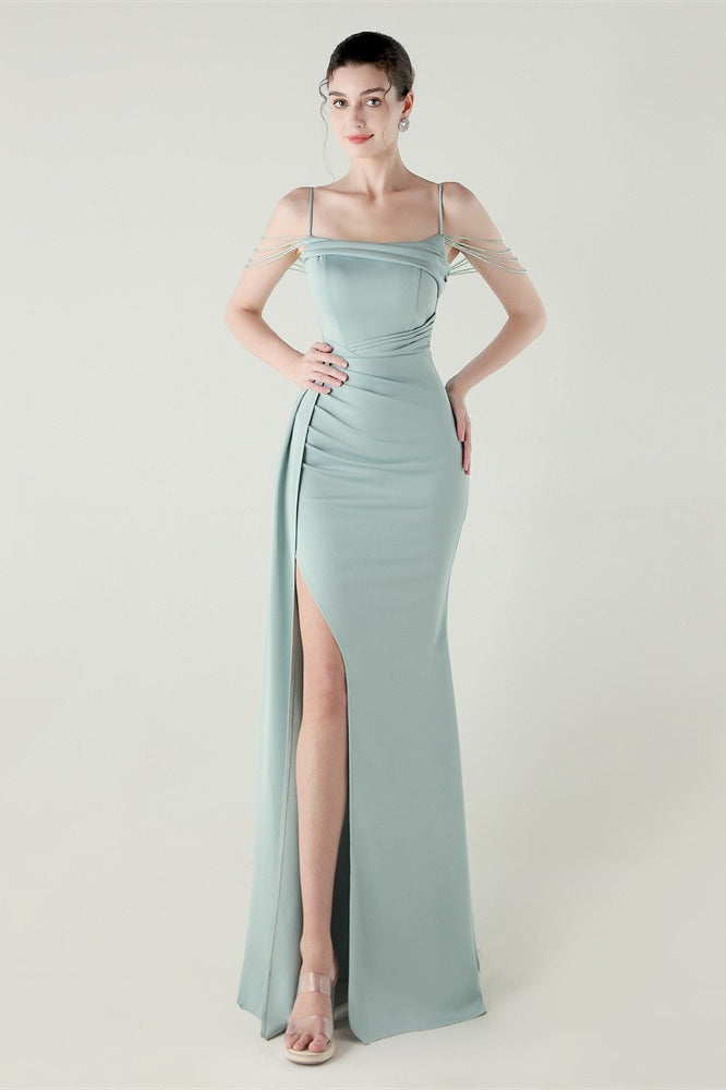 Vestido de fiesta de sirena de satén con tirantes finos