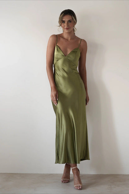 Vestido de fiesta sin espalda con lazo de satén