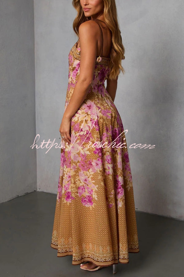 Fashionable Floral Print Square Neck Casual Vacation Maxi Dress
