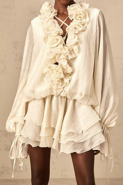 Vestido bohemio holgado con volantes y pliegues