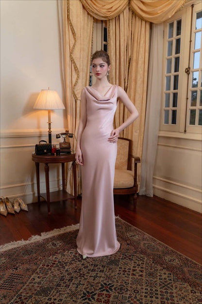 Vestido largo de noche de satén liso