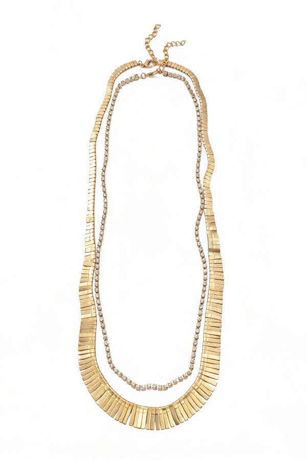 Fashionable Multi-layered Metal Necklace with Full Diamonds