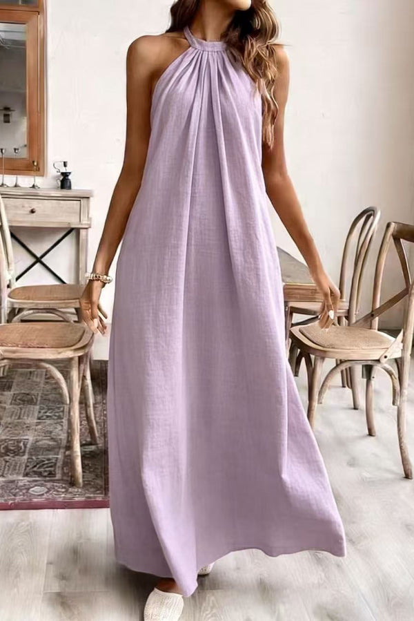Solid Color Loose Halter Neck Backless Casual Maxi Dress