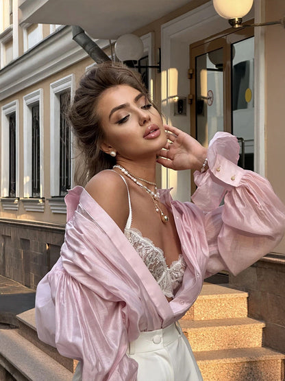 Satin Balloon Sleeve Blouse