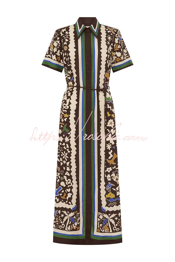 Bohemian Style Leopard Print Linen Shirt Dress
