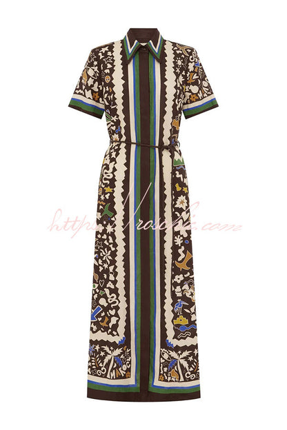 Bohemian Style Leopard Print Linen Shirt Dress
