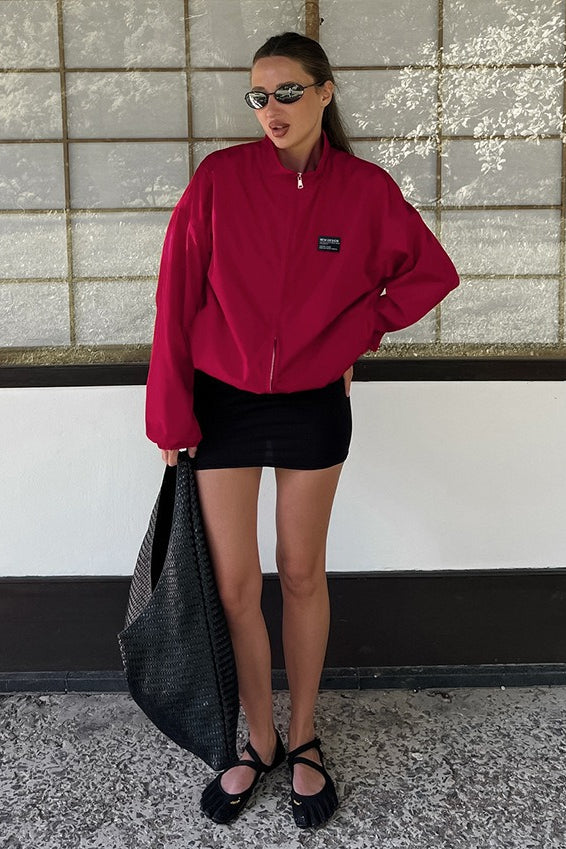 Chaqueta Roja Suelta de Moda Urbana con Cuello Mao