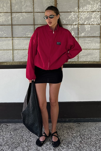 Chaqueta Roja Suelta de Moda Urbana con Cuello Mao