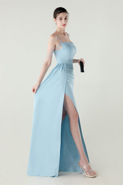 Vestido de fiesta de sirena de satén con tirantes finos