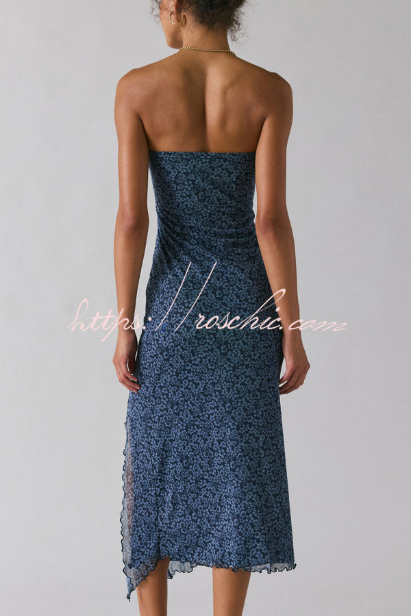 Mesh Tie-dye Slit Strapless Maxi Dress