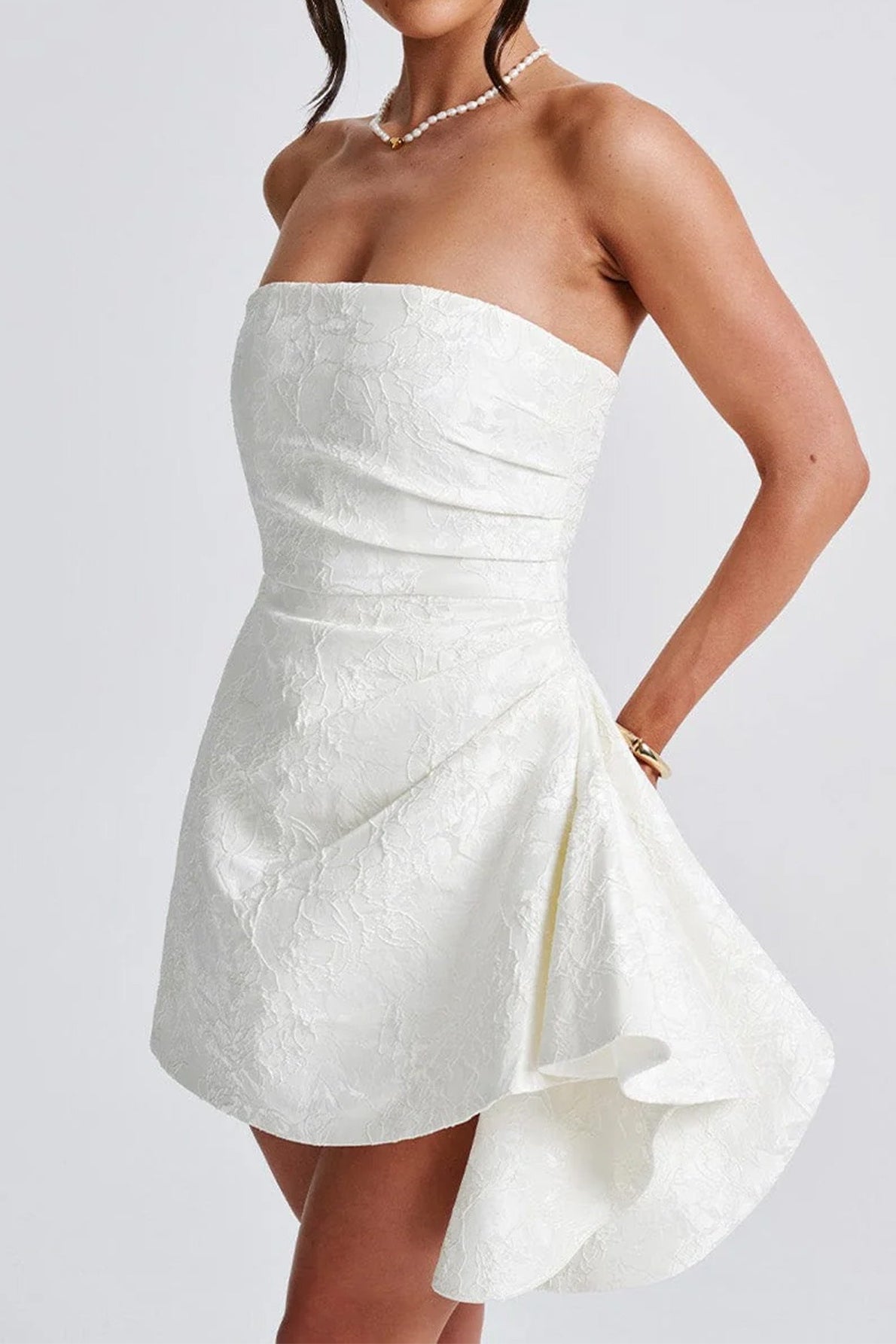 Minivestido de fiesta jacquard sin tirantes