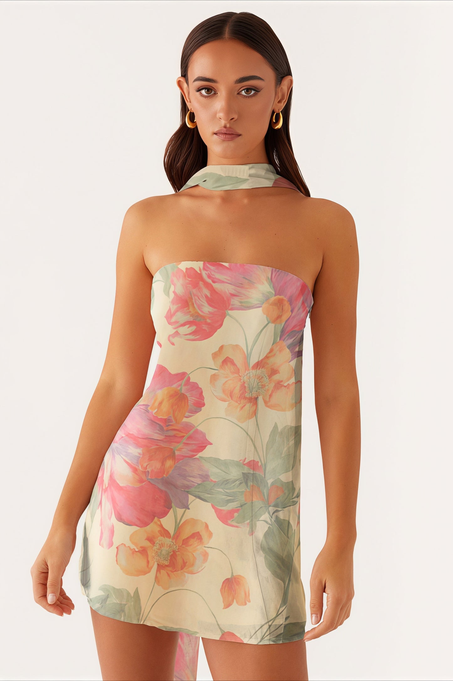 Mini Vestido Ajustado de Chifón Estampado sin Tirantes Sensual para Discoteca