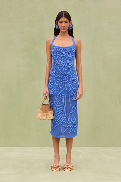 Elegant Knitted Sleeveless Floral Dress