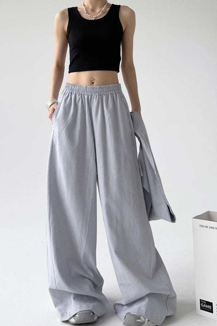 Pantalones Anchos Casuales con Raya y Cinturón