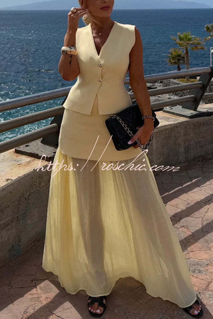 Stylish and Elegant Knit Gold Buttons V-neck Loose Vest