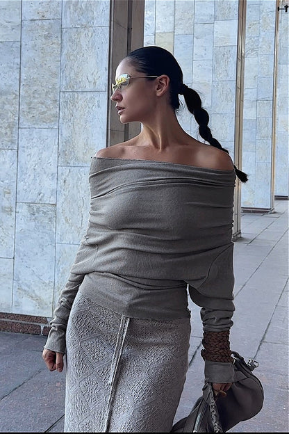 Vintage Off-Shoulder Cinched Chic Blouse