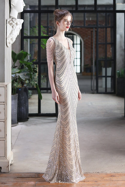 Elegante vestido de fiesta de sirena con lentejuelas