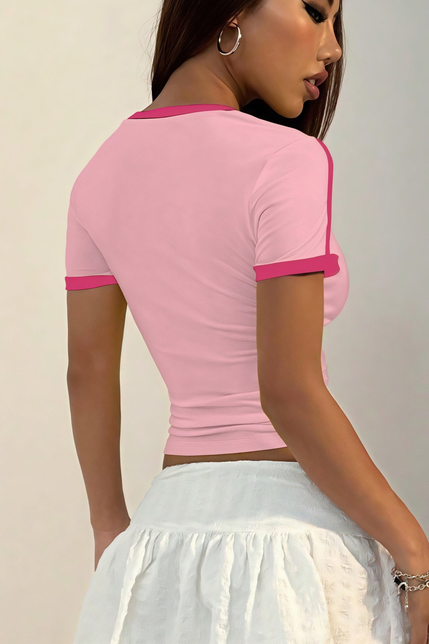 Camiseta Corta Estampada de Cuello Redondo Dulce