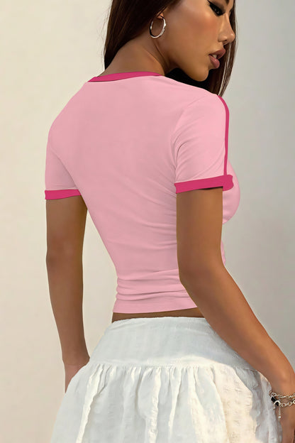 Camiseta Corta Estampada de Cuello Redondo Dulce