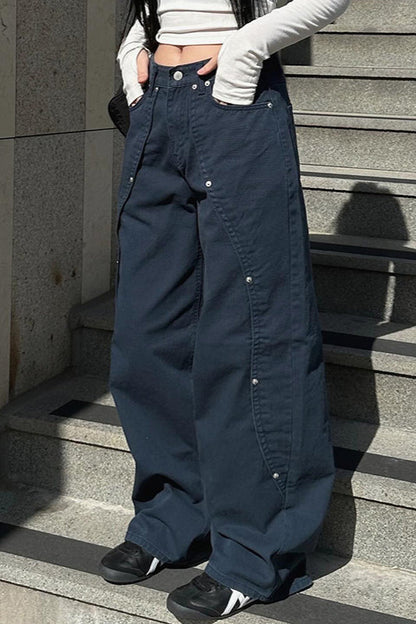 Studded Split Low Waist Wide Leg Cargo Pant