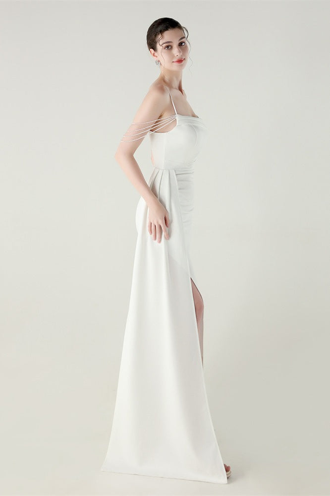 Vestido de fiesta de sirena de satén con tirantes finos