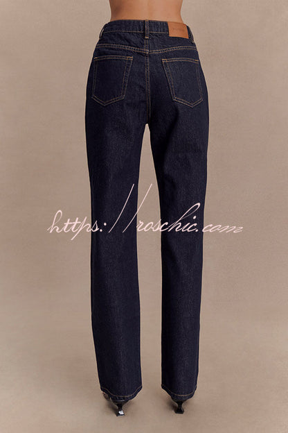 Stassi Denim High Waist Pocketed Straight Leg Jeans