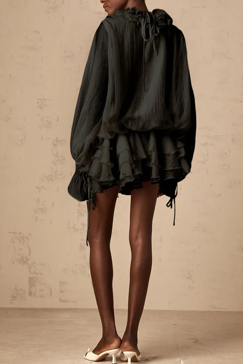 Vestido bohemio holgado con volantes y pliegues