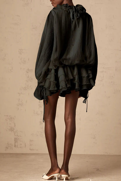 Vestido bohemio holgado con volantes y pliegues