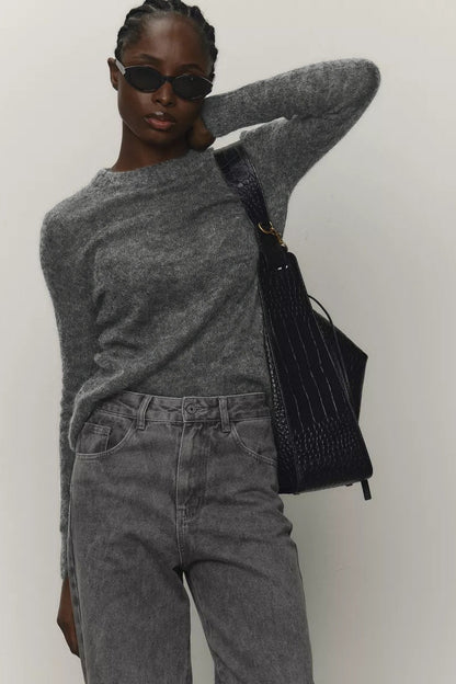 Top de punto de mohair con cuello redondo