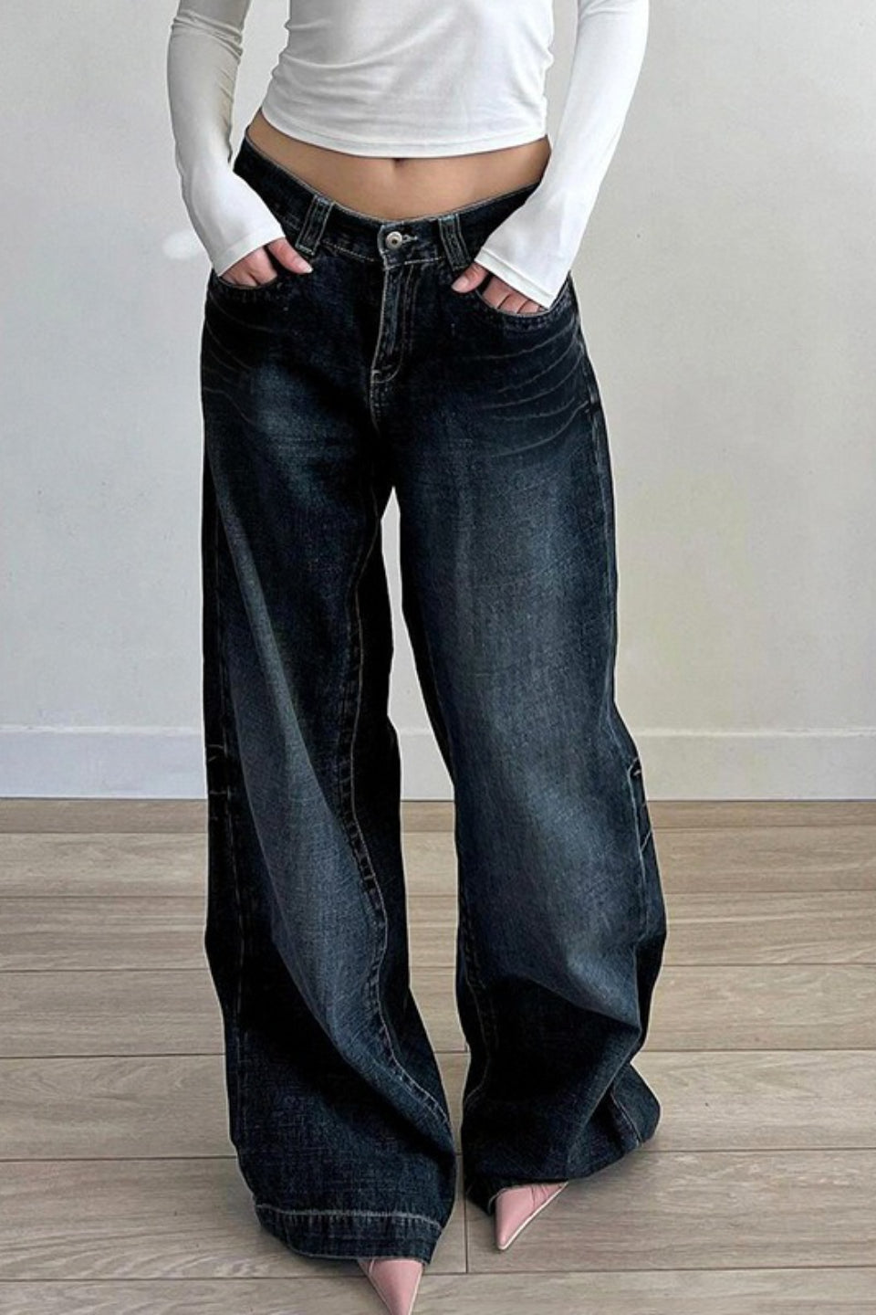 Vaqueros Negros Lavados Sueltos Vintage Minimalistas