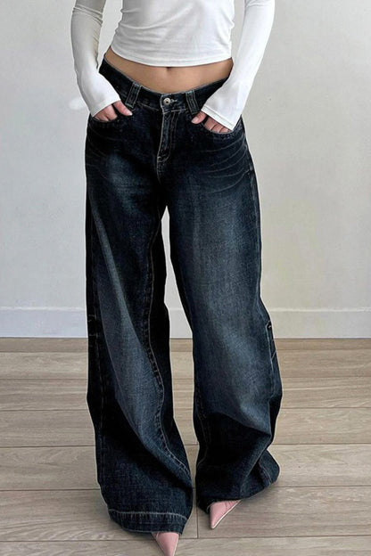Vaqueros Negros Lavados Sueltos Vintage Minimalistas