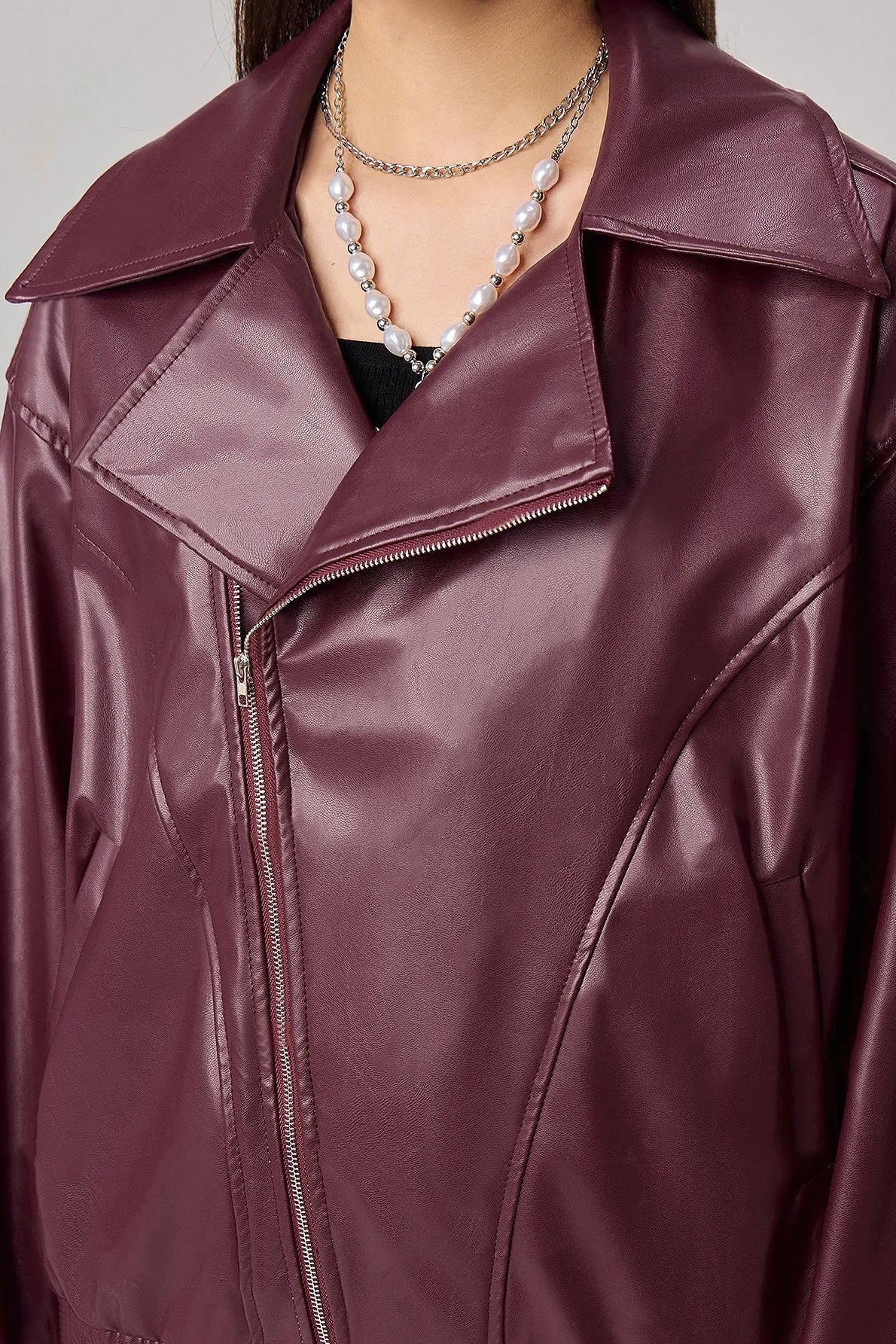 Chaqueta de cuero de manga larga oversize