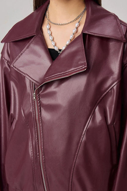 Chaqueta de cuero de manga larga oversize