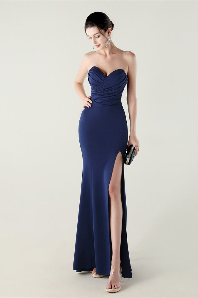 Vestido de fiesta plisado palabra de honor con escote corazón