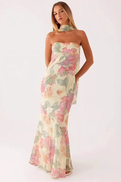 Vestido largo de cola de pez con estampado floral para vacaciones