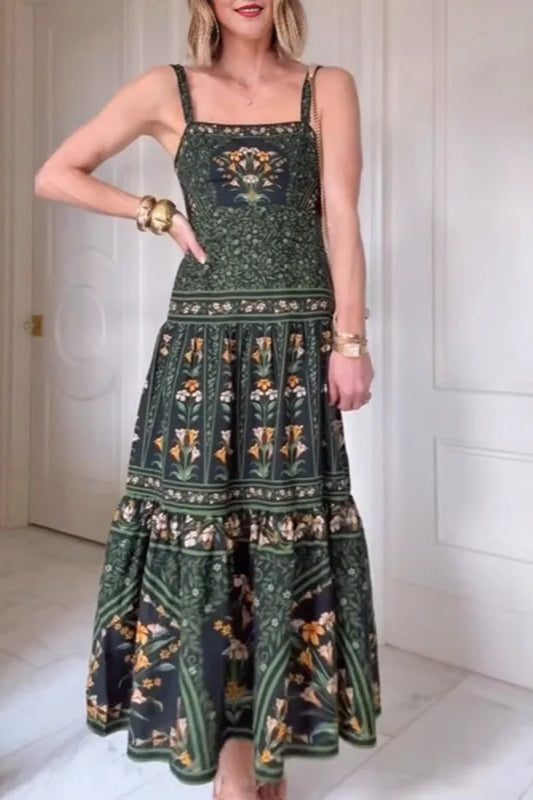 Vestido boho de corte A con estampado étnico vintage