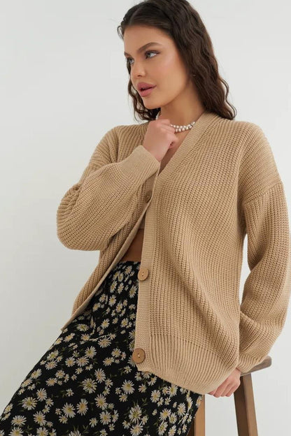 Relaxed Fit Solid Color Cardigan