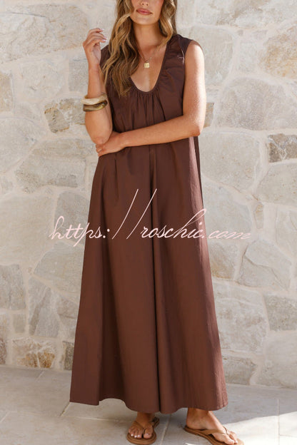 Solid Color Loose Sleeveless Casual Vacation Maxi Dress