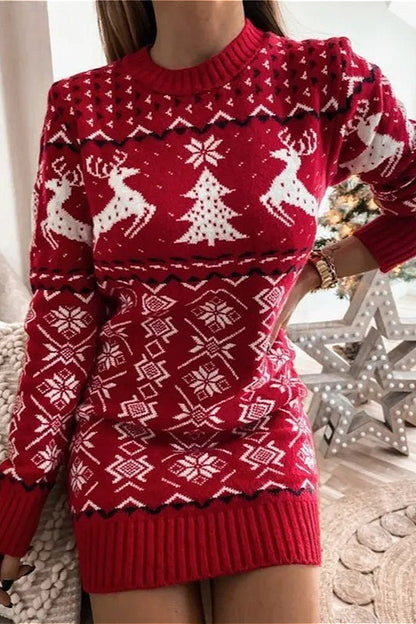 Knit Christmas Reindeer Color Block Sexy Fitted Mini Dresses
