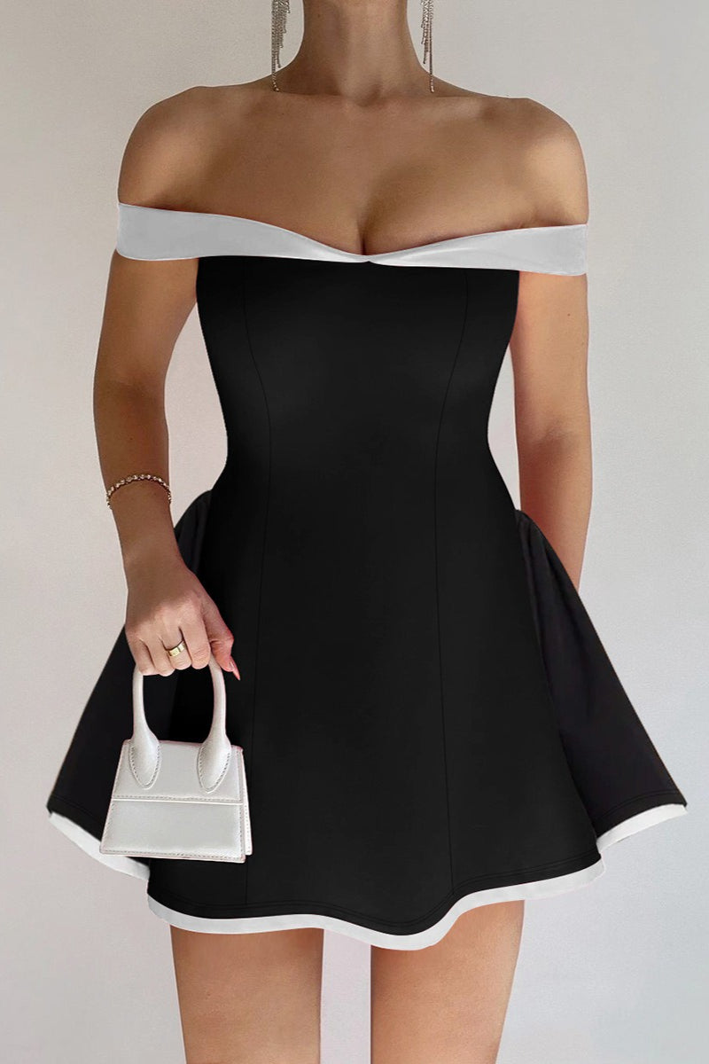 Vestido de cóctel bustier con volantes en contraste