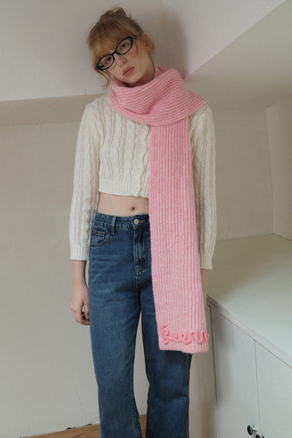 Wool Blend 3D Hand-Crocheted Letter Solid Scarf