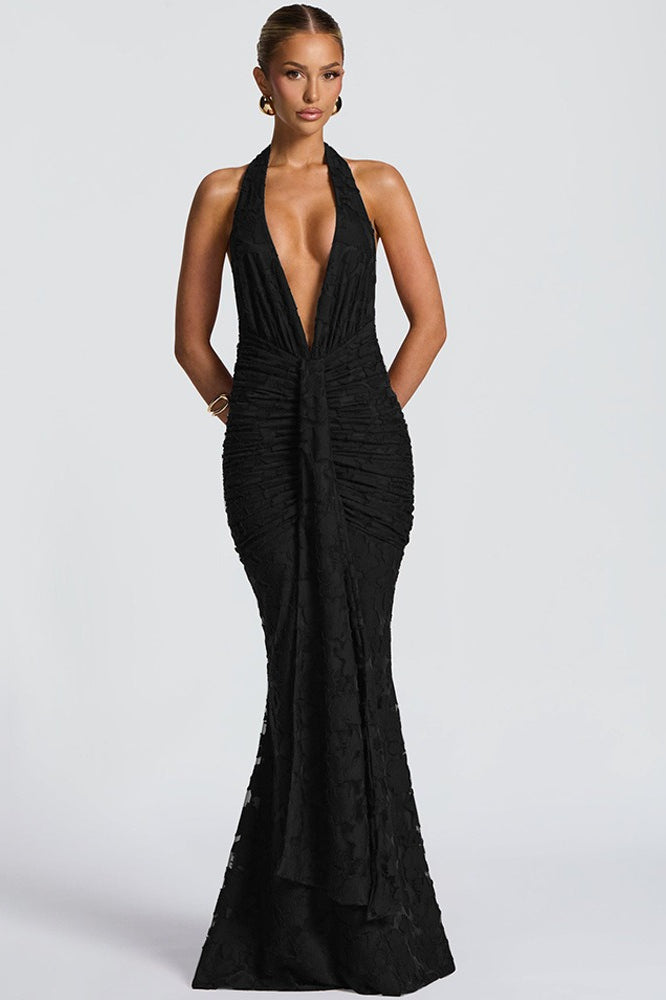 Vestido de fiesta ajustado fruncido con lazo