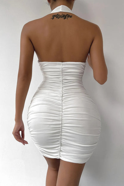 Deep V Halter Backless Mini Dress