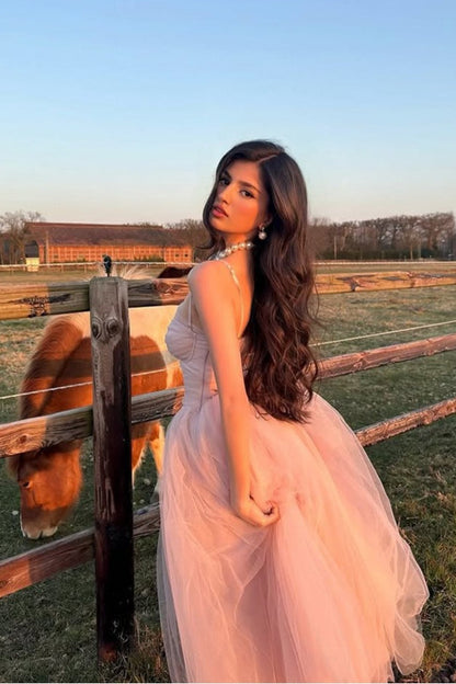 Vestido largo de fiesta estilo ballet con camisola de tul dulce