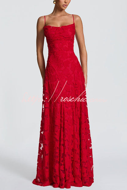 Francis Custom Floral Burnout Fabric Cowl Neck Back Lace-up Maxi Dress