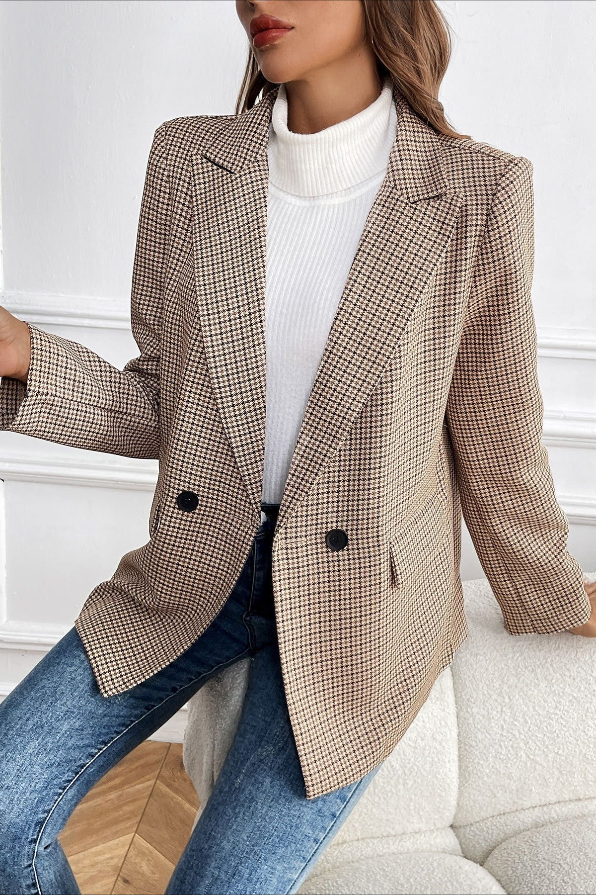 Blazer elegante e informal de pata de gallo vintage